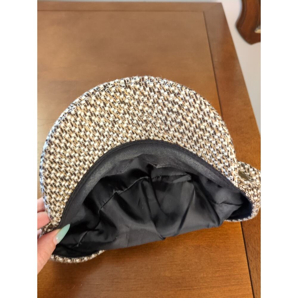 D&Y Women's Newsboy Cap One Size Cotton Blend Beige Tweed Lined Hat - Picture 9 of 9